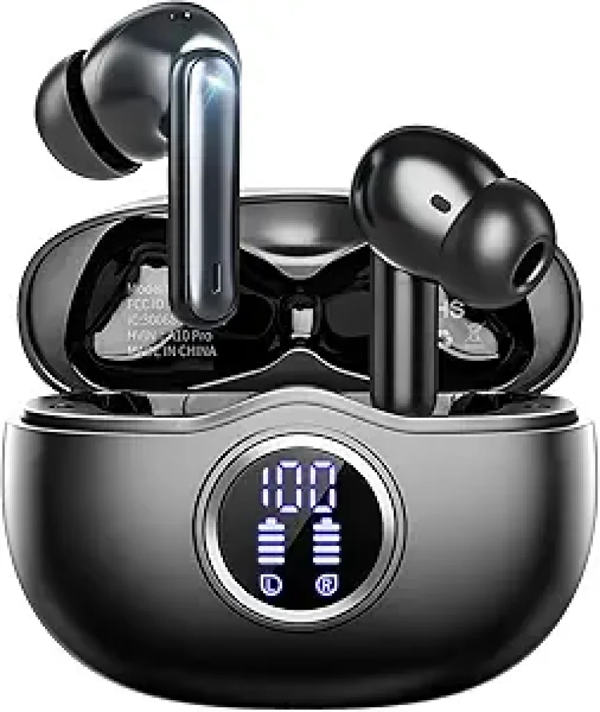 Wireless Earbuds, Bluetooth 5.3 Headphones HiFi Stereo 50H Playback LED Digital Display Ear Buds with ENC Noise Canceling Headset, IPX7 Waterproof Earphones for Gym/Running/Work (Black)