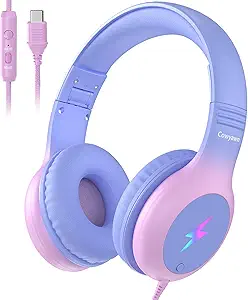 Purple Gradient Kids USB-C Headphones with LED & Mic