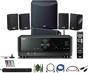 Yamaha YHT-5960U 5.1-Channel Home Theater System for TV Surround Sound System with 8″ 100W Powered Subwoofer and 8K HDMI and MusicCast Bundle with Accessories