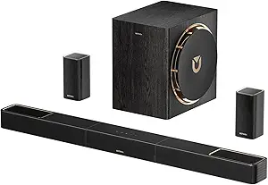 ULTIMEA Skywave X50 5.1.4ch Wireless Surround Sound System for TV, 760W Professional Sound Bar w/Dolby Atmos, 2 Wireless Surround Speakers & 8″ Subwoofer, GaN Amplifier, 4K HDR Pass-Through, HDMI eARC