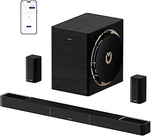 ULTIMEA Skywave X70 7.1.4ch Professional Wireless Surround Sound System for TV w/Dolby Atmos, 980W Sound Bar with 10″ Wireless Subwoofer, 20Hz Low Frequency, GaN Amplifier, 4K HDR Pass-Through