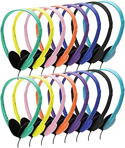 16-Pack Classroom Headphones: 8 Colors, Individually Bagged
