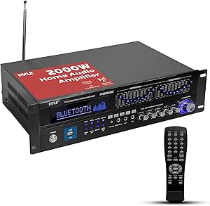 Pyle Bluetooth Hybrid Home Amplifier – 6-Channel 2000W Home Audio Rack Mount Stereo Power Amplifier Receiver w/ Radio, USB/AUX/RCA/Mic, Optical/Coaxial, AC-3, DVD Inputs, Dual 10 Band EQ – PT6060CHAE