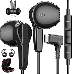 Right Angle USB-C Headphones with Mic for Samsung & iPhone