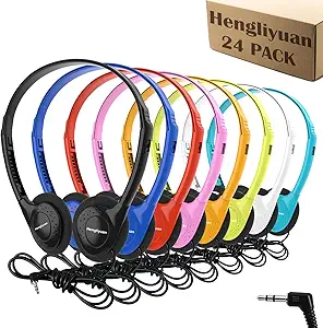 24-Pack Classroom Headphones, Wired 3.5mm, 8 Colors