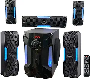 Rockville HTS56 1000W 5.1 Channel Home Theater System, Bluetooth, USB, 8″ Subwoofer, LED Light Effects, Remote Control, Optical Input, for Movies, Music & Karaoke