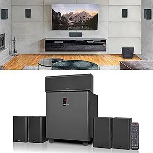 Rockville HTS820 1500W 5.1 Channel Home Theater System with 8″ Subwoofer, Bluetooth, USB, Includes Remote and Speaker Mounts – Perfect for Movies, Music, Karaoke