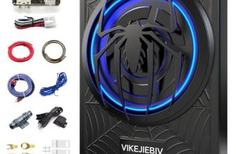 1200W Subwoofer, Slim Underseat Car Subwoofer and Amp Package with Ambient Light, Individual Control for Low Pass/Gain/Boost Bass, Loud Stereo Sound, Deep Bass Perfect for Truck/SUV/Jeep/MPV (Black)