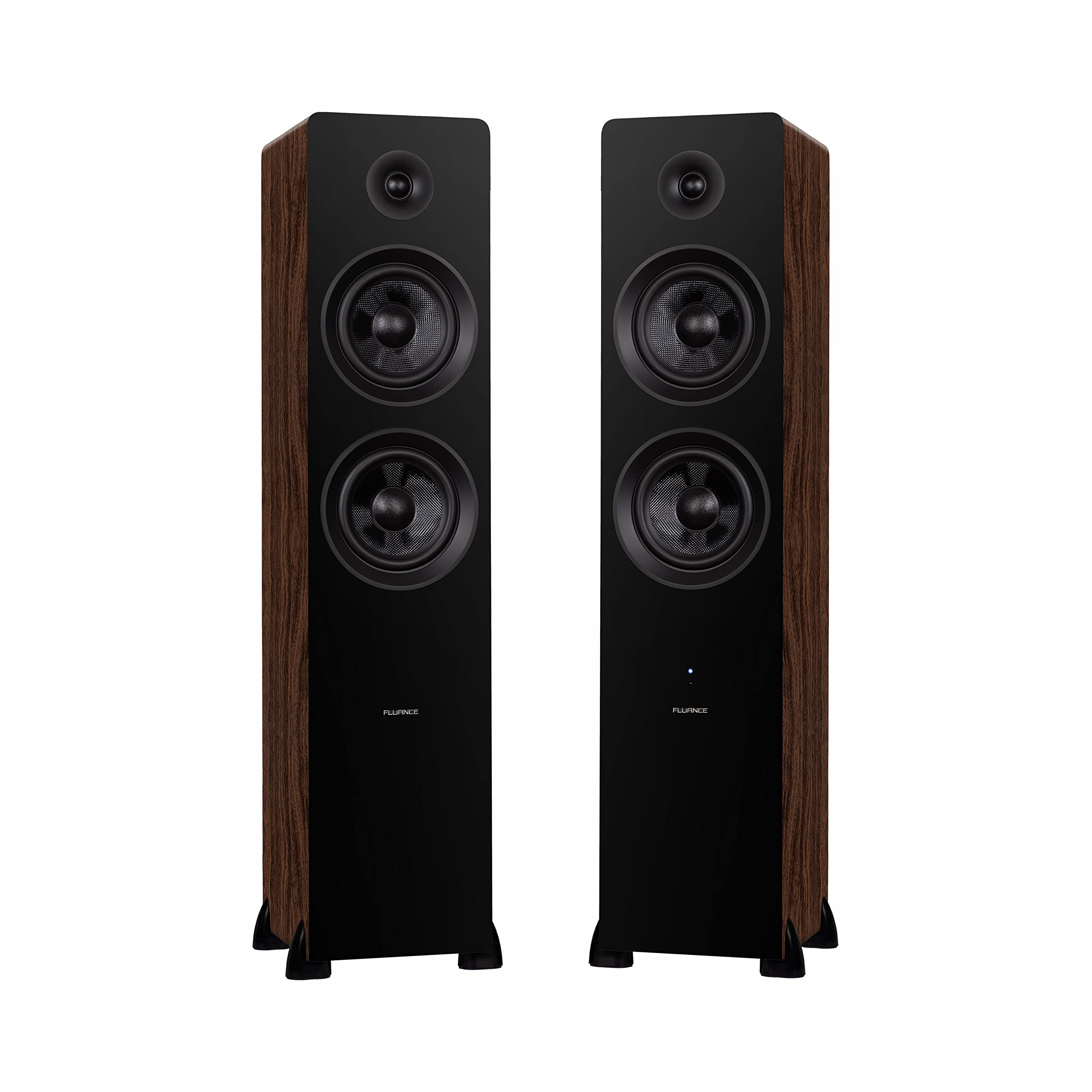 Fluance Ai81 Elite Powered 2-Way Floorstanding Tower Speakers, 150W Built-in Amplifier for 2.0 Stereo Music & Movie Listening, TV, Turntable, PC & Bluetooth – 2x RCA, Optical, Sub Out (Natural Walnut)