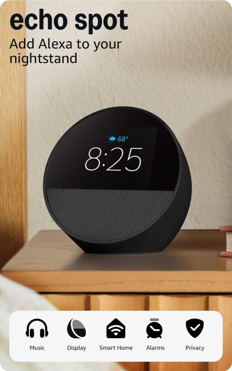 Amazon Echo Spot (Latest): Alexa+ Smart Alarm Clock - Black