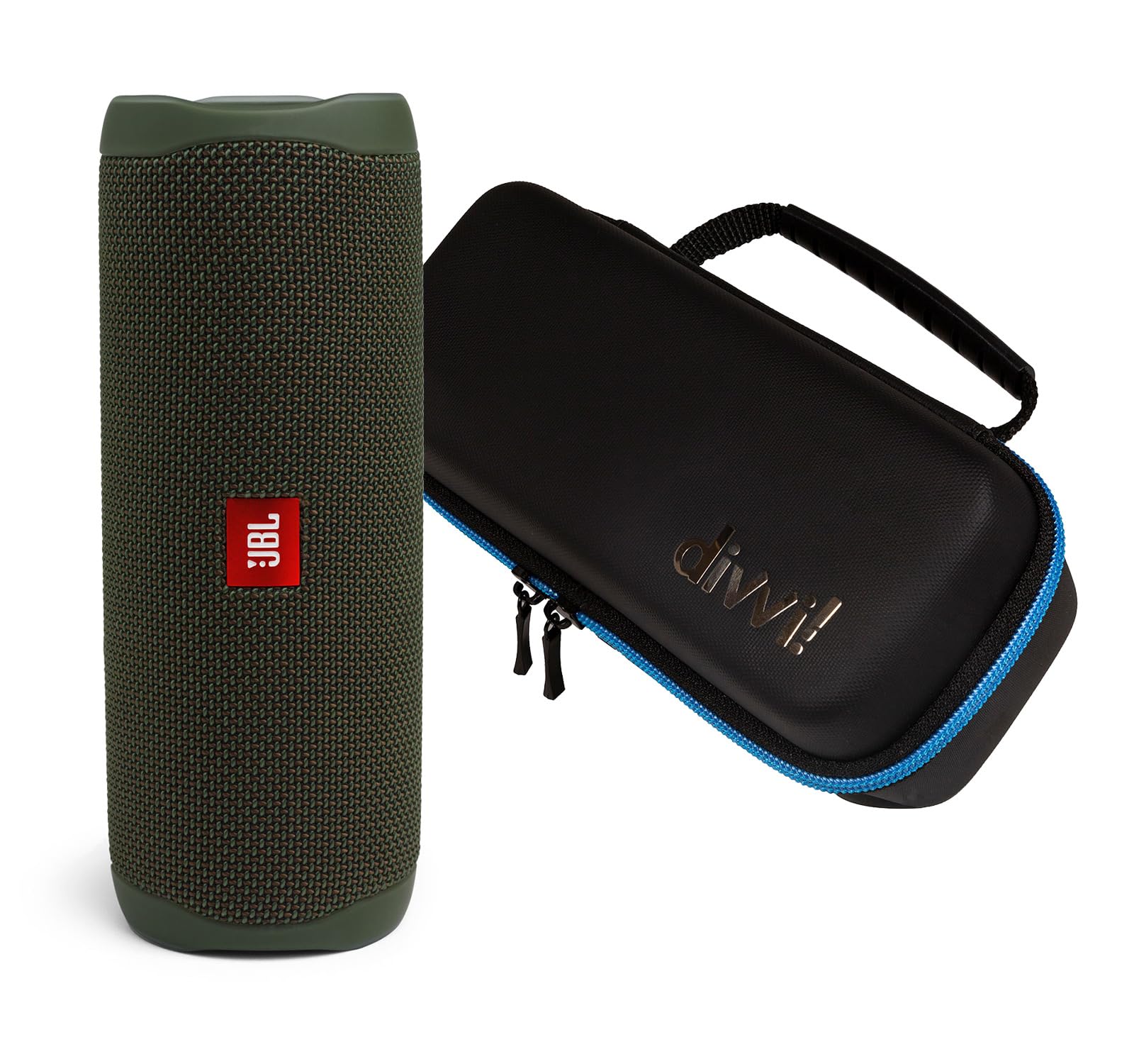JBL Flip 5 Green + divvi! Hardshell Case Bundle