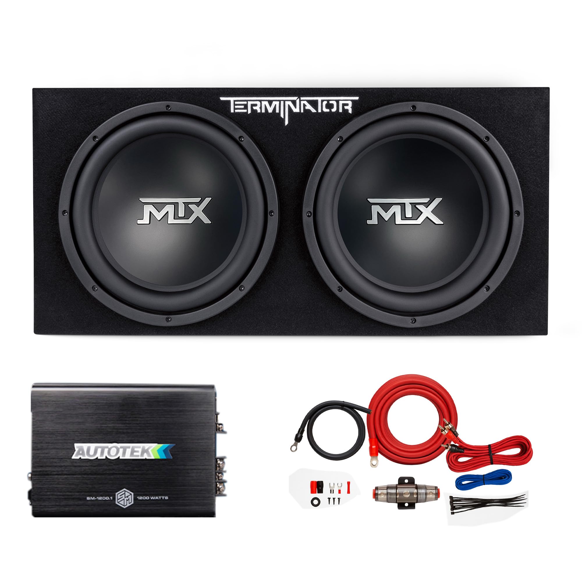 MTX TNP212D2 12″ 1200 Watt 4 Ohm Dual Loaded Car Audio Subwoofer Package with Sub Enclosure, 1200W Monoblock A/B Amplifier and 4 Gauge Wiring Kit