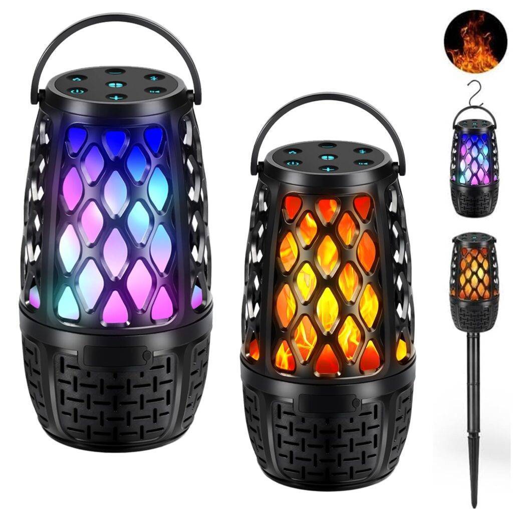 Outdoor LED Flame Speakers: Waterproof Bluetooth 5.3, 2-Pack