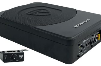 Rockville SS10P 800W Slim Under-Seat Active Car/Truck Subwoofer, Built-in Amp, Wired Remote Bass Knob, Cast Aluminum, for Car Audio Upgrades